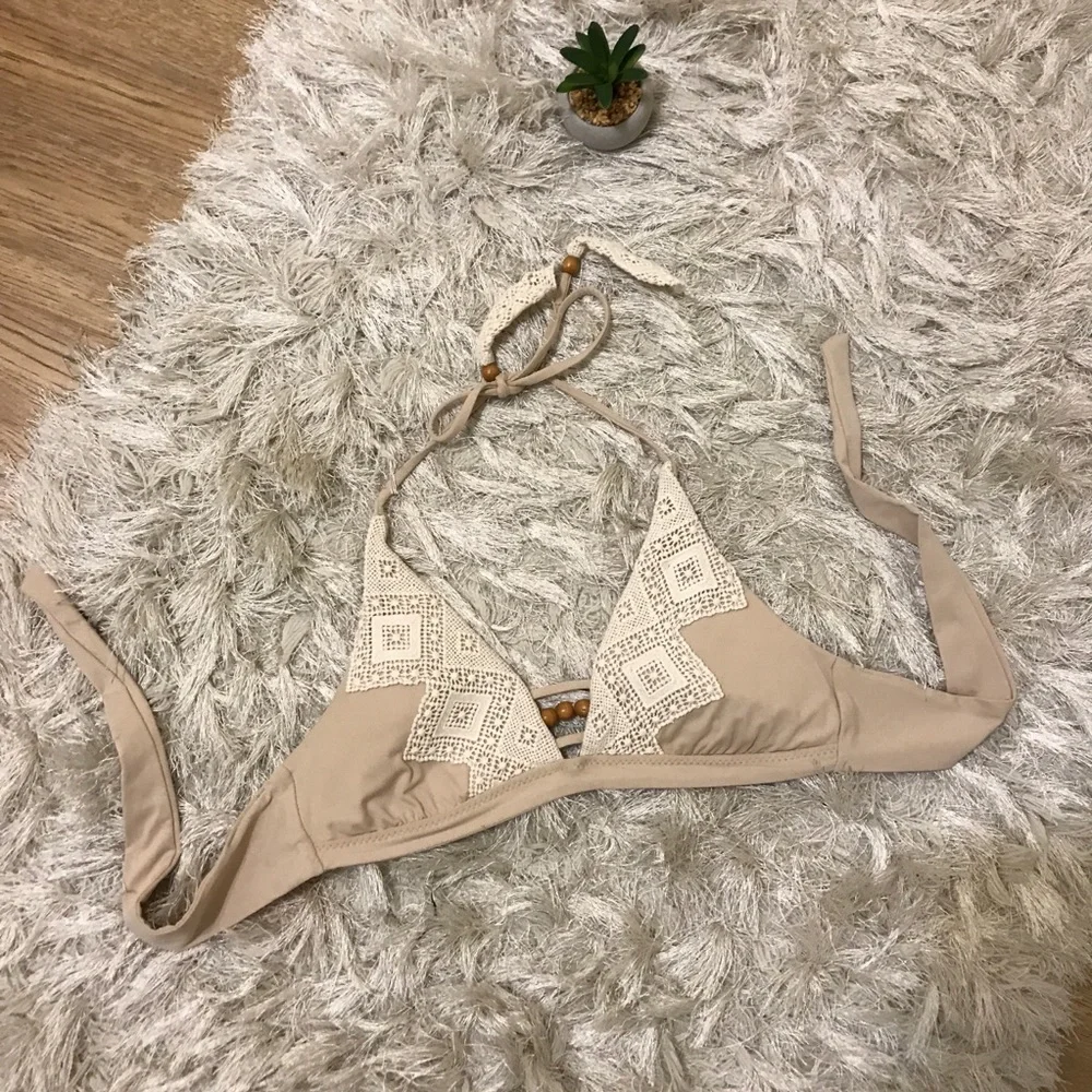 Becca Rebecca Virtue Nude Crochet Boho Bikini Top - Picture 8 of 8